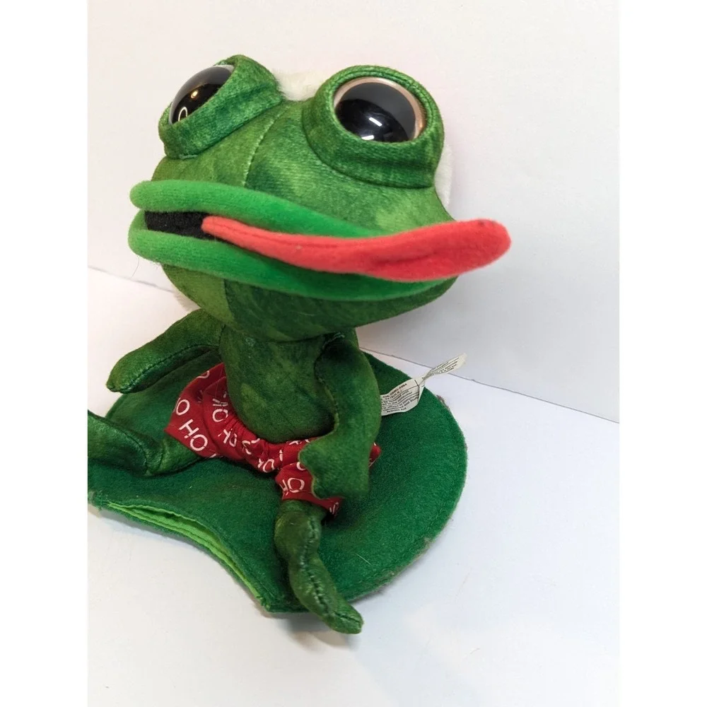 Santa Frog Snowflake Long Tongue Plush Sitting on‎ Lily Pad Gift Holder Pocket